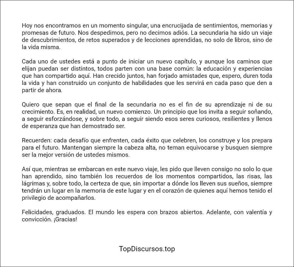 Discurso de despedida para alumnos de secundaria ejemplos